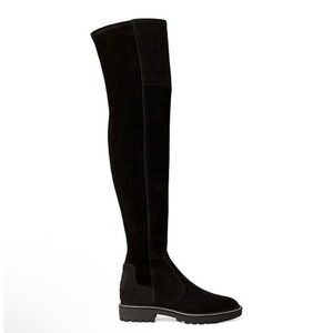 New! Tory Burch Miller Suede Lug Sole‎ Over-The-Knee Boot Black 7.5 $548